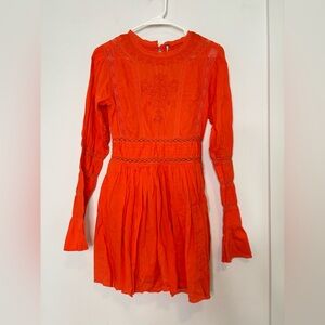 FREE PEOPLE BOHEMIAN CORAL RED EMBROIDERED MINI DRESS SZ 4
